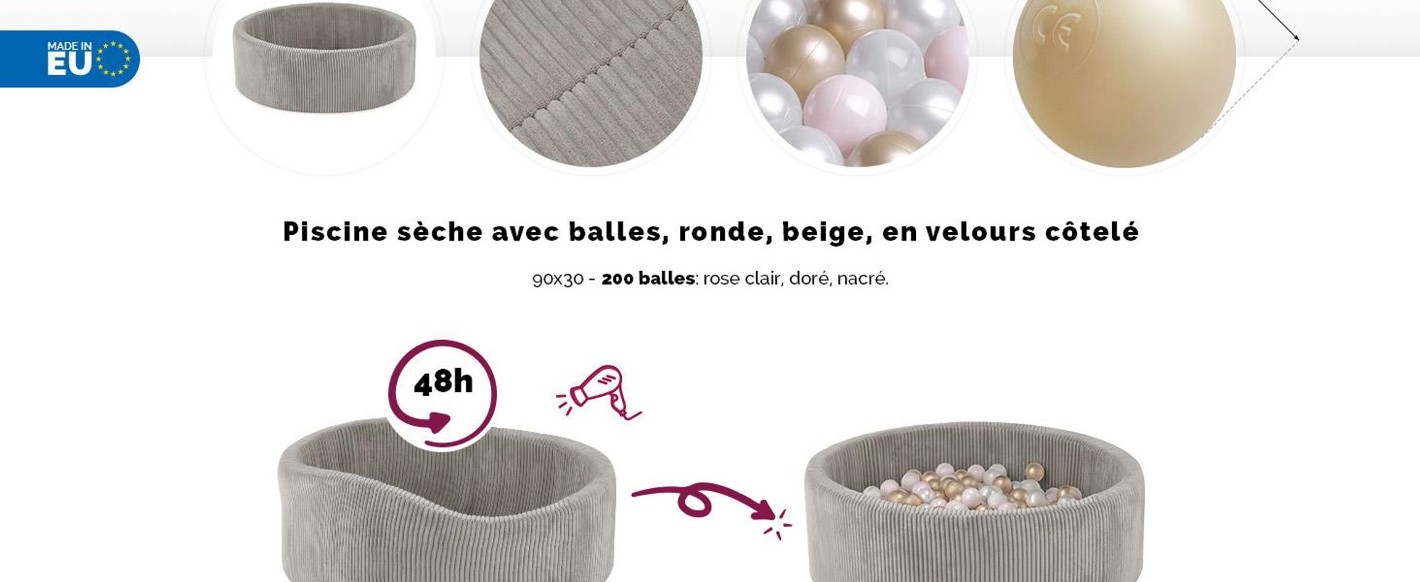 MISIOO Piscine à balles avec remplissage en mousse - 90x30cm - 200 balles pour piscine à balles - Balles de haute qualité pour piscine à balles pour enfants - Jouets sûrs - Beige