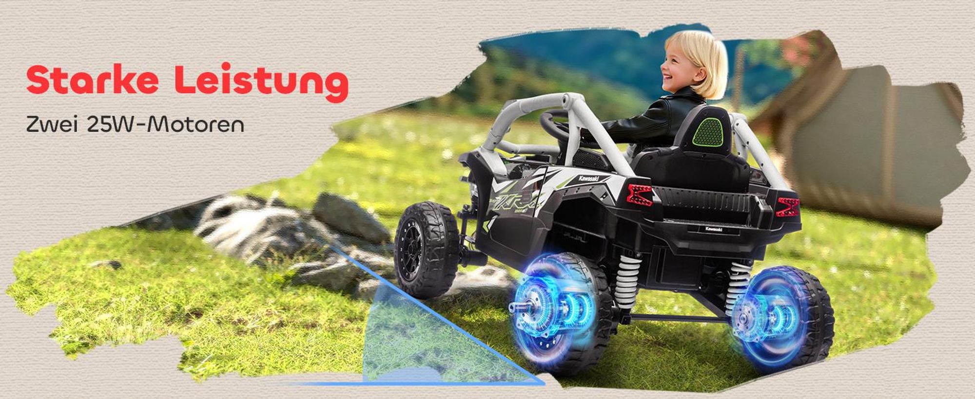 AIYAPLAY Kinder Elektroauto 12V Kinder UTV mit 2 Motorn, Fernbedienung, LED