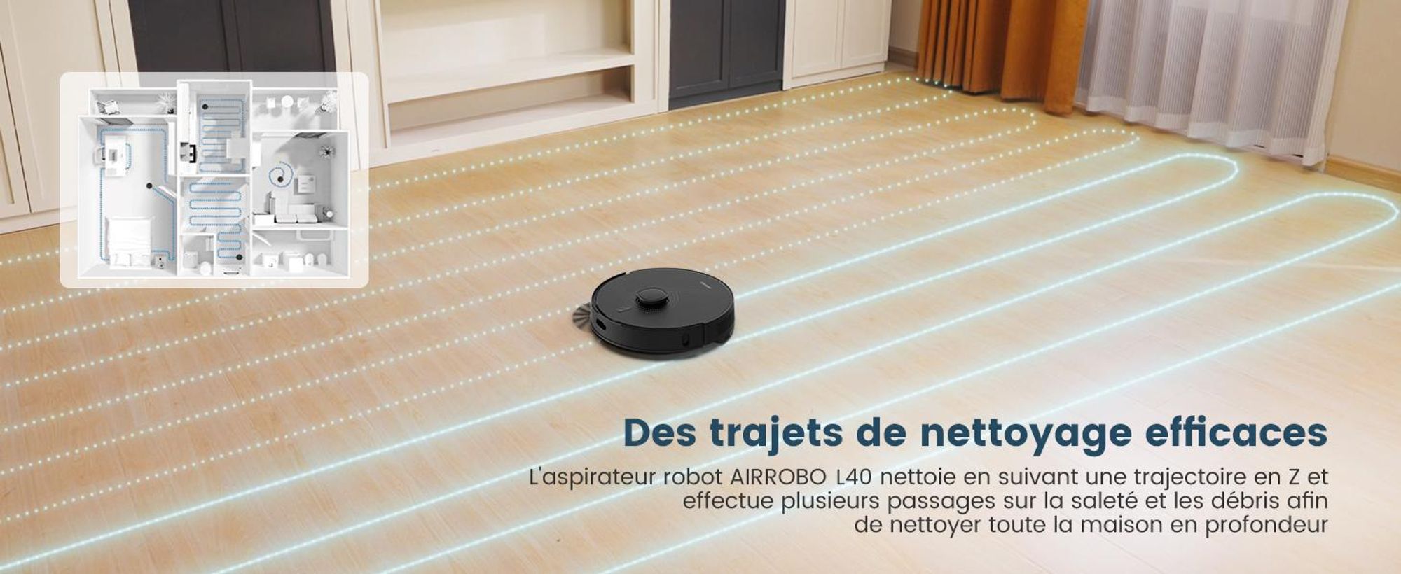 AIRROBO L40+ Robot aspirateur et balayeur avec station d'aspiration, auto-vidangeable, capacité de 60 jours, cartographie à domicile, WLAN/App/Alexa/télécommande