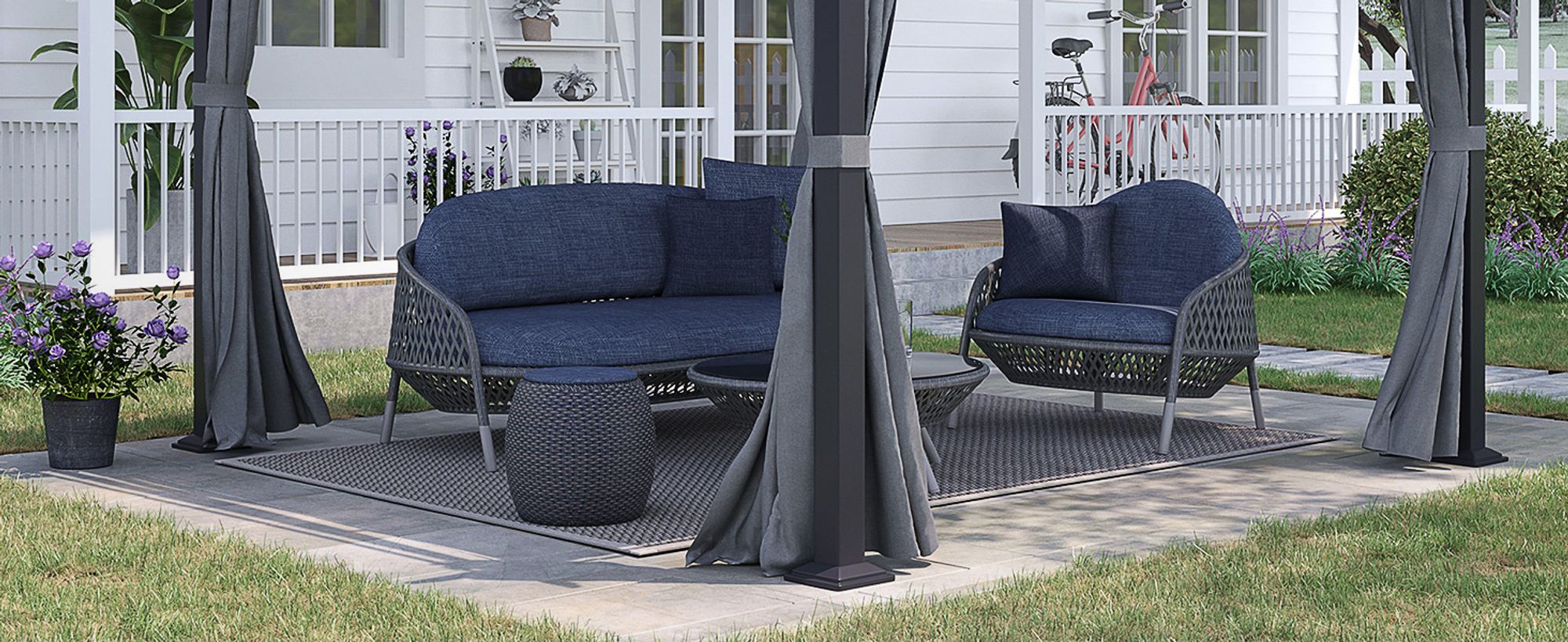 Outsunny Pergola 2,97 x 2,95 m Gartenpavillon mit Sonnendach, Seitenteilen