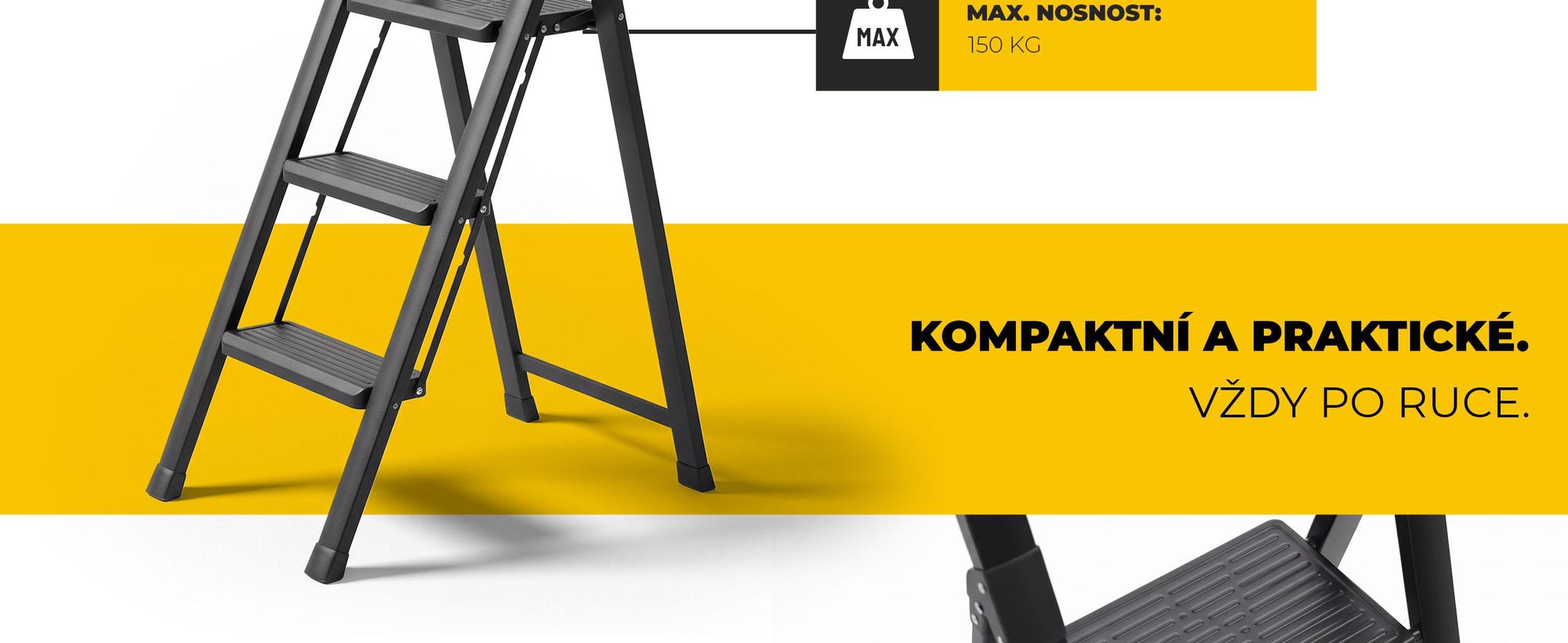 Drabest | Vedoucí domácnosti - Lehká konstrukce - Ocelová žebřína - Vedoucí dílny - Černá barva - 4 stupně - Skládací - Maximální nosnost 150 kg - Pracovní výška 2,88 m