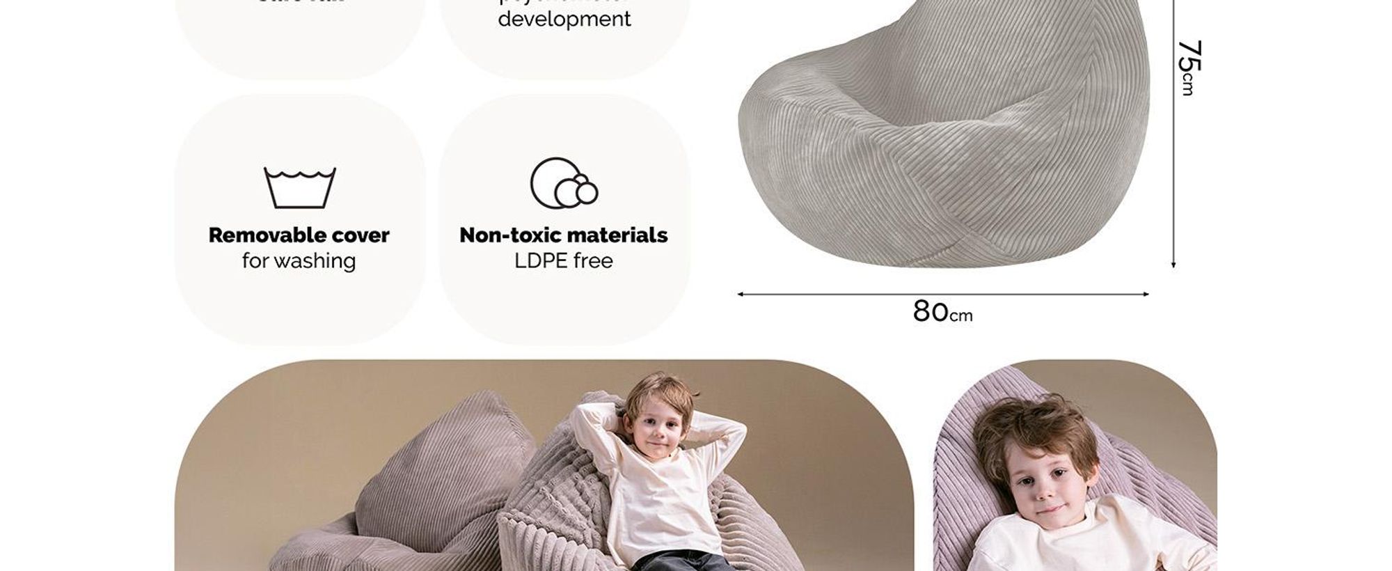 MISIOO Dětský sedací vak Premium – ergonomický – od 12 měsíců – pohodlné sedací vaky do dětského pokoje – sedací vak s lehkou polystyrenovou výplní