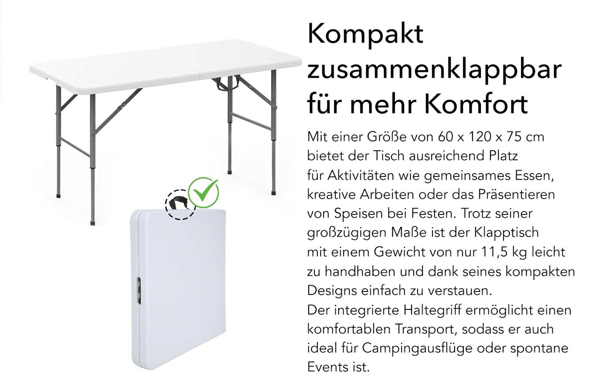 Klapptisch Fukui Wetterfest, Stabil und Mobil für Innen- und Außenbereiche 120 x 60 cm