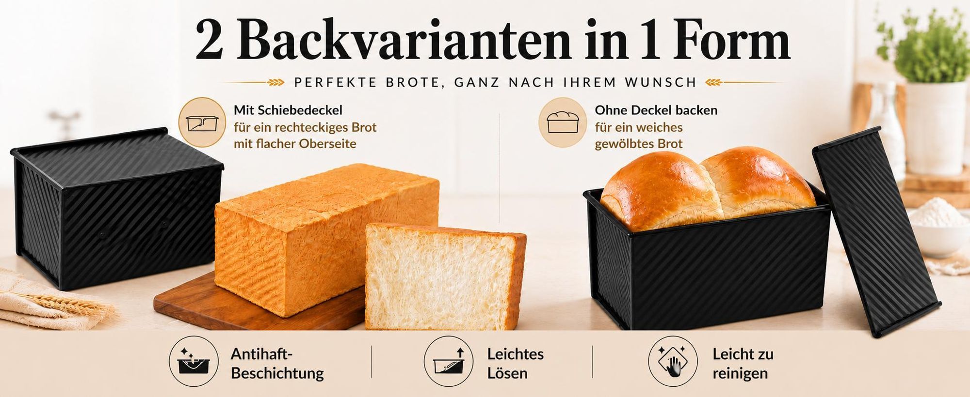 CANDeal Für 450g Teig Toast Brot Backform Gebäck Kuchen Brotbackform Mold Backform mit Deckel(Schwarz-Rechteck-Welle)