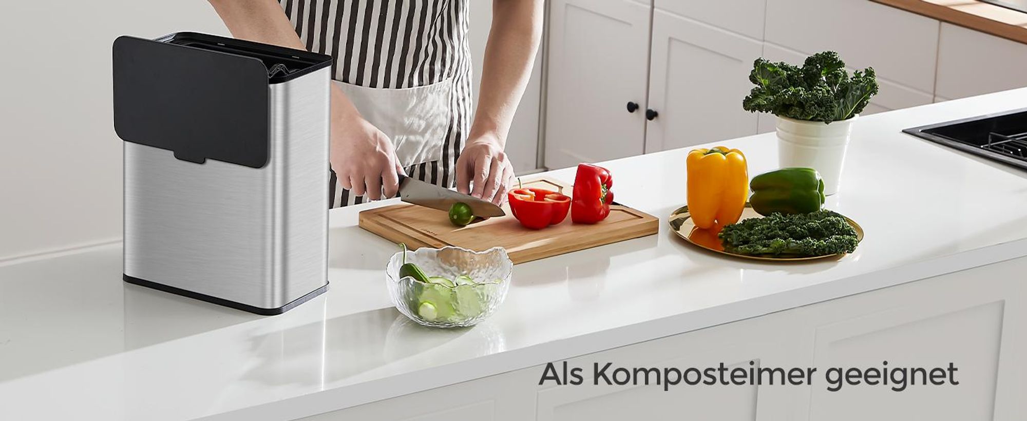 SONGMICS Mülleimer hängend, 8 L Komposteimer Küche, Stahl-Abfalleimer mit Deckel für Biomüll, mit Haken