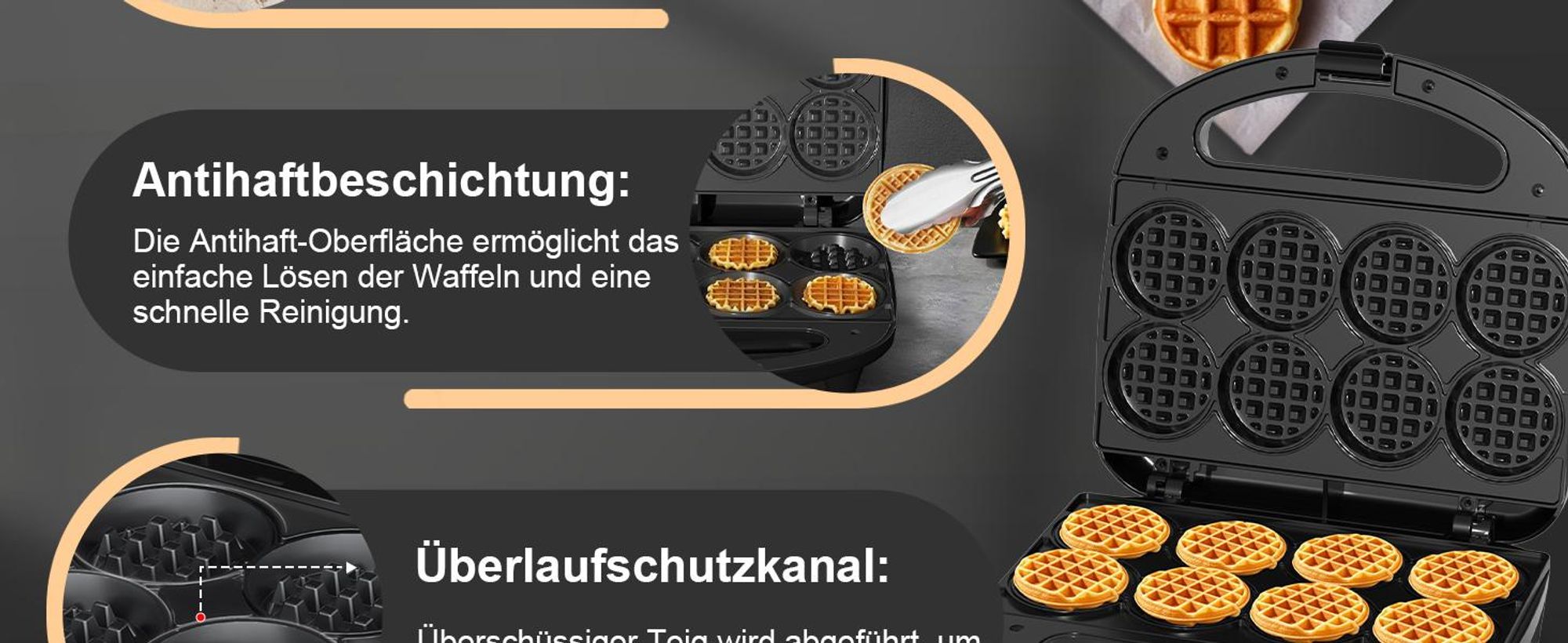 YASHE Mini Waffelmaker 8x5cm Waffeln Antihaft Kompakt Ideal für Frühstück