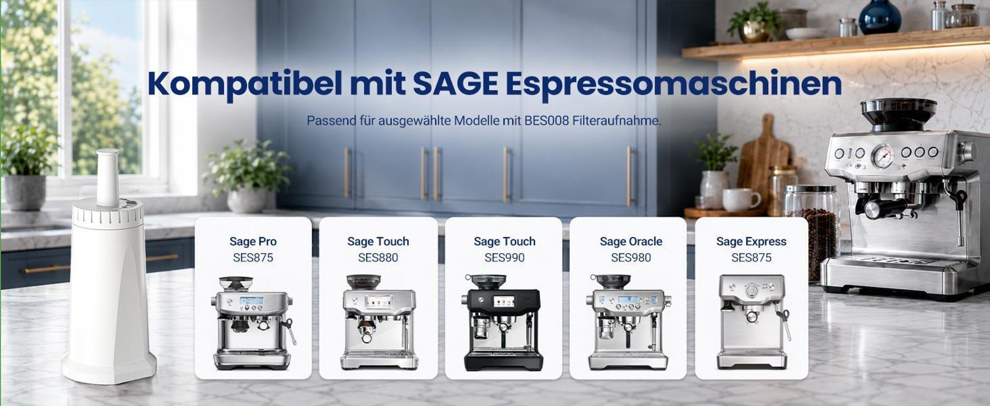 6 Stück Wasserfilter für Sage EEU1-Modelle –Ersatz für Sage Espressomaschinen SES875, SES878, SES881, SES920, SES500, SES985, SES990,SES995,SES880,810