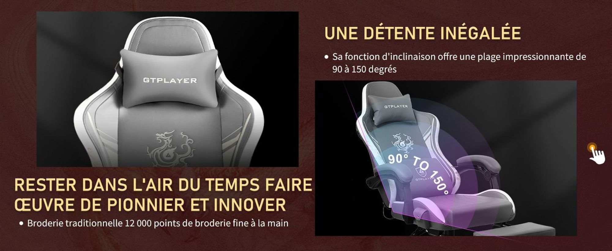 GTPLAYER Chaise de jeu Chaise de jeu avec haut-parleurs Bluetooth et repose-pieds, Dragon Series Chaise de bureau, fauteuil pivotant ergonomique, chaise d'ordinateur Gris