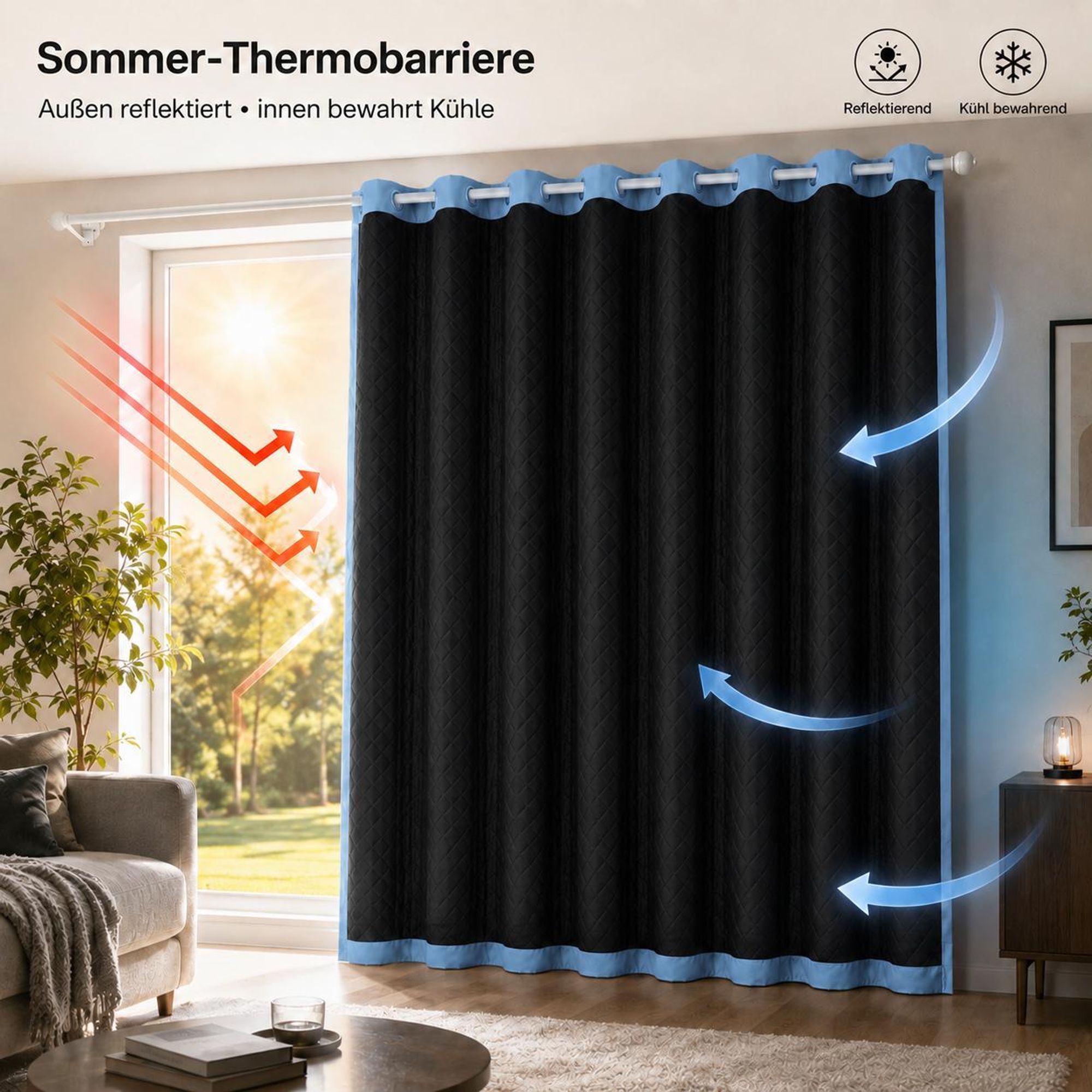 1x Outdoor Thermovorhang gegen Kälte und Hitze – Türvorhang, wasserdicht, Verdunkelungsvorhang mit Ösen für Garten Terrasse, Fenstervorhang, 132x244cm