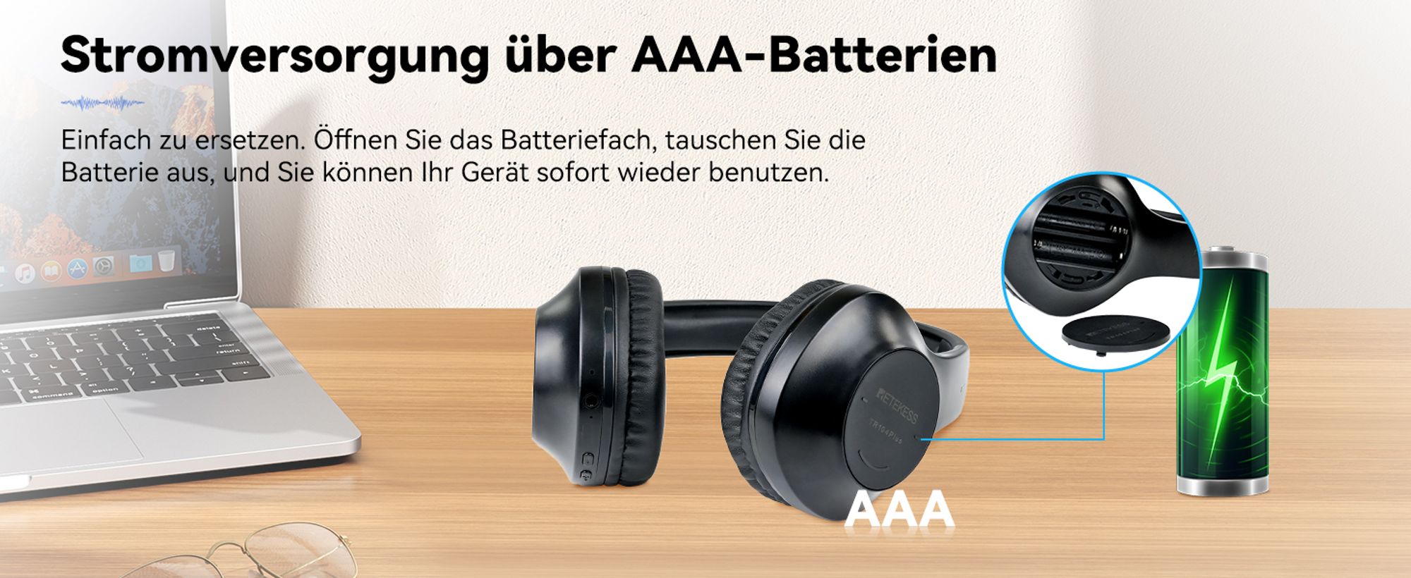 Retekess TR104P Headset, FM Radio, verstellbarer Kopfbügel, Geräuschunterdrückung, Stereo-Kopfhörer, batteriebetrieben
