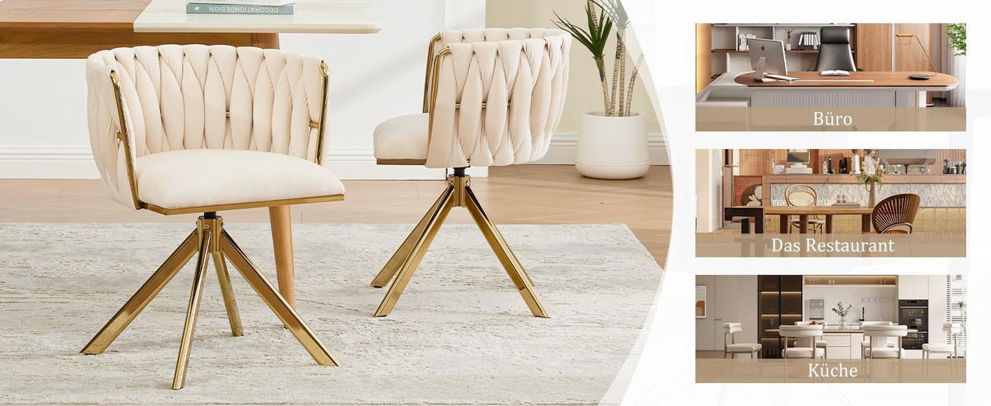 LVHOM Esszimmerstuhl drehbar mit Samtbezug, 180° Schwenkfunktion Polsterstuhl 2er Set mit goldenen Metellbeine, bis 150 kg,  für Homeoffice, Schwarz