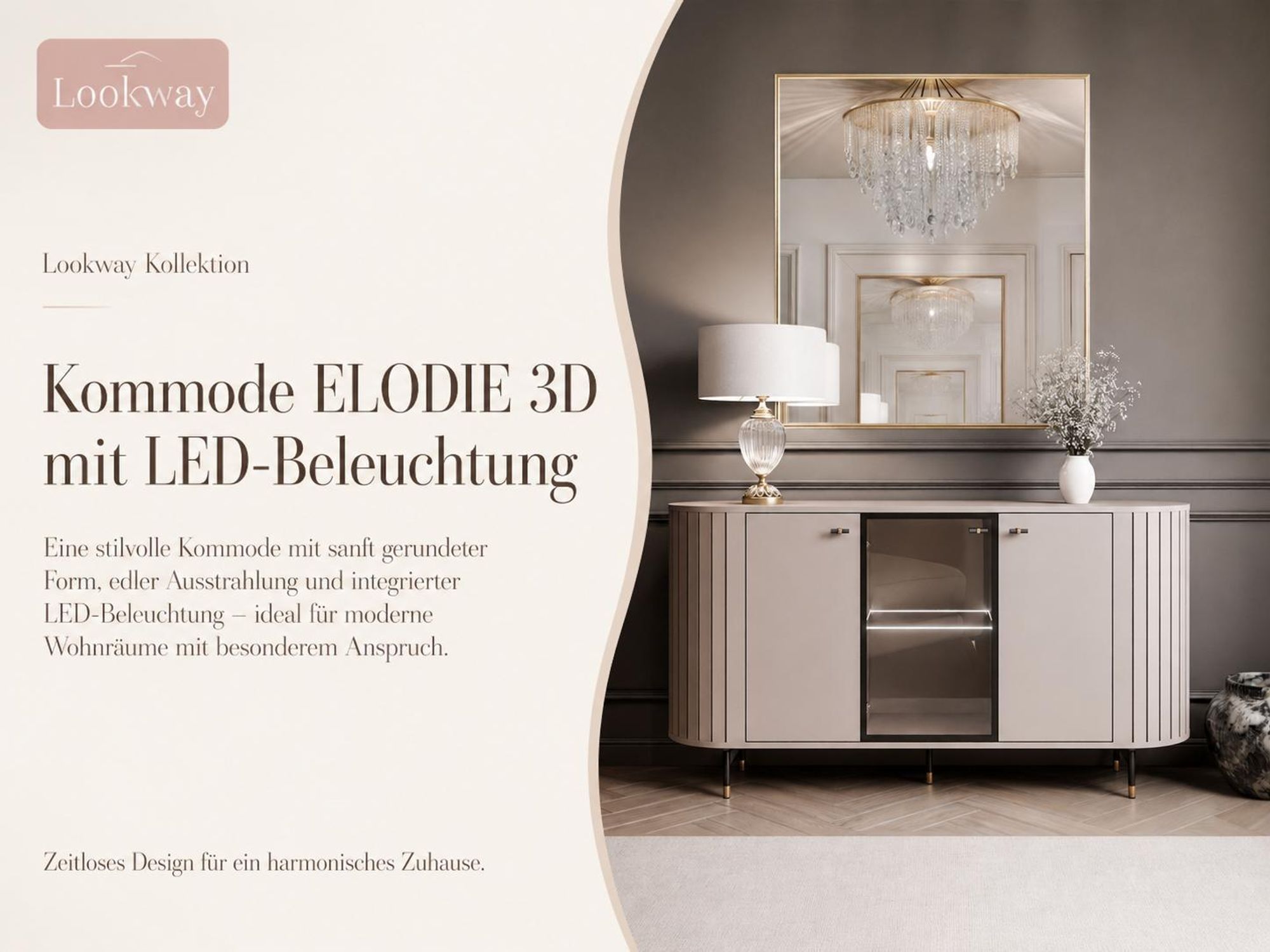Kommode ELODIE 3D Kaschmir mit LED-Beleuchtung