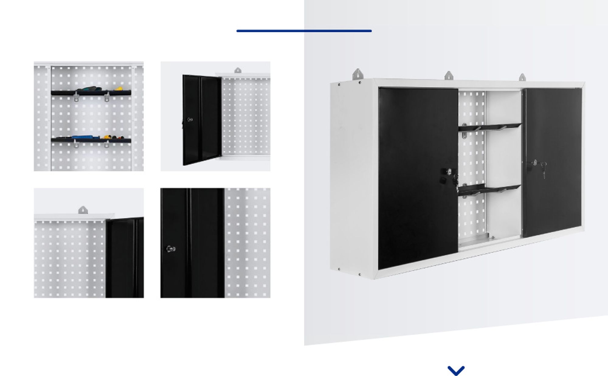 Wiltec Werkzeugschrank aus Stahl grau 60x120x19cm Werkstattschrank für Werkzeug und Geräte, abschließbar mit Lochwand Hängeschrank Werkstatteinrichtung