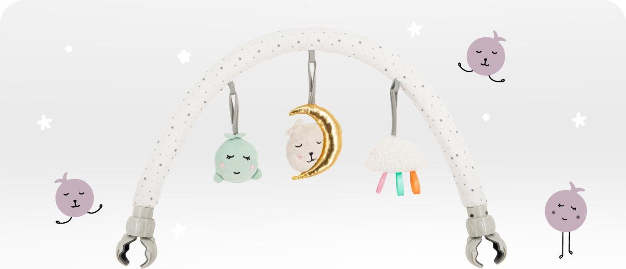 MoMi ZIZI – Baby Spielbogen mit Sensorik-Spielzeug (Spiegel, Rassel, Glöckchen), universell für Kinderwagen, Bett & Wippe – Bunt