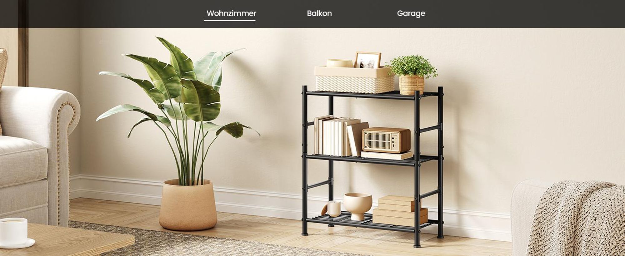 SONGMICS Standregal aus Stahl, Stabiles Metallregal mit 3 Ebenen, 60 x 30 x 77,5 cm, Schwarz