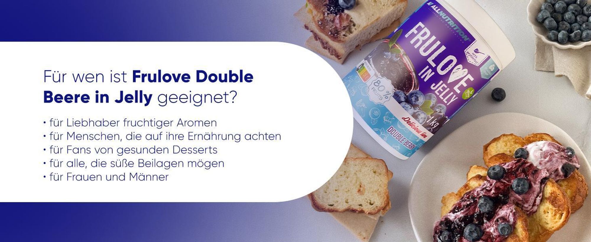 ALLNUTRITION Frulove In Jelly Double Berry 1000g Blaubeermarmelade bis zu 80 % Beerenfrüchte