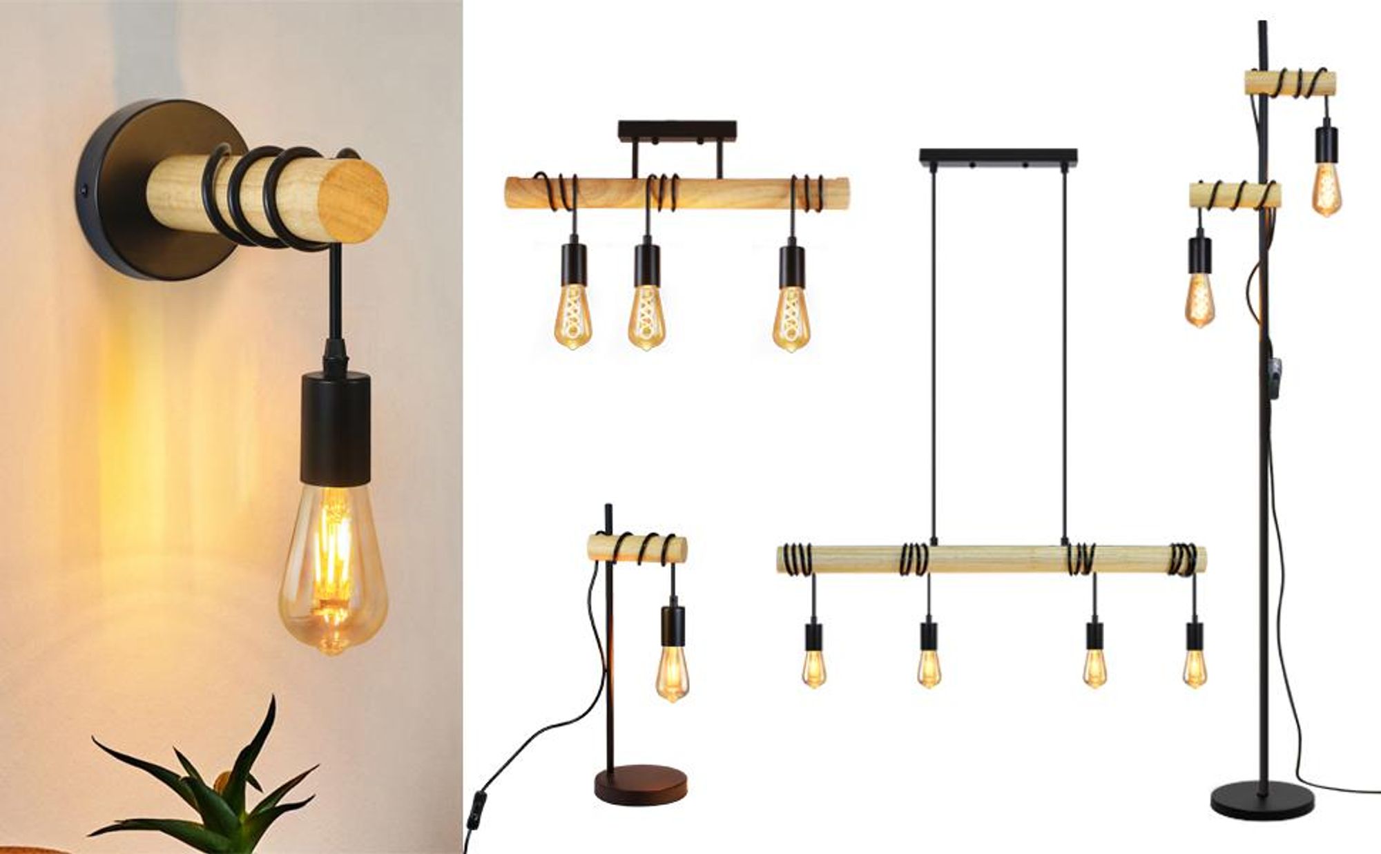 ZMH lampada da parete vintage da interno industriale - faretto da parete in legno nero retrò in metallo con E27 1 fiamma spot da parete per camera da letto, cucina, sala da pranzo, soggiorno, corridoio, studio ufficio