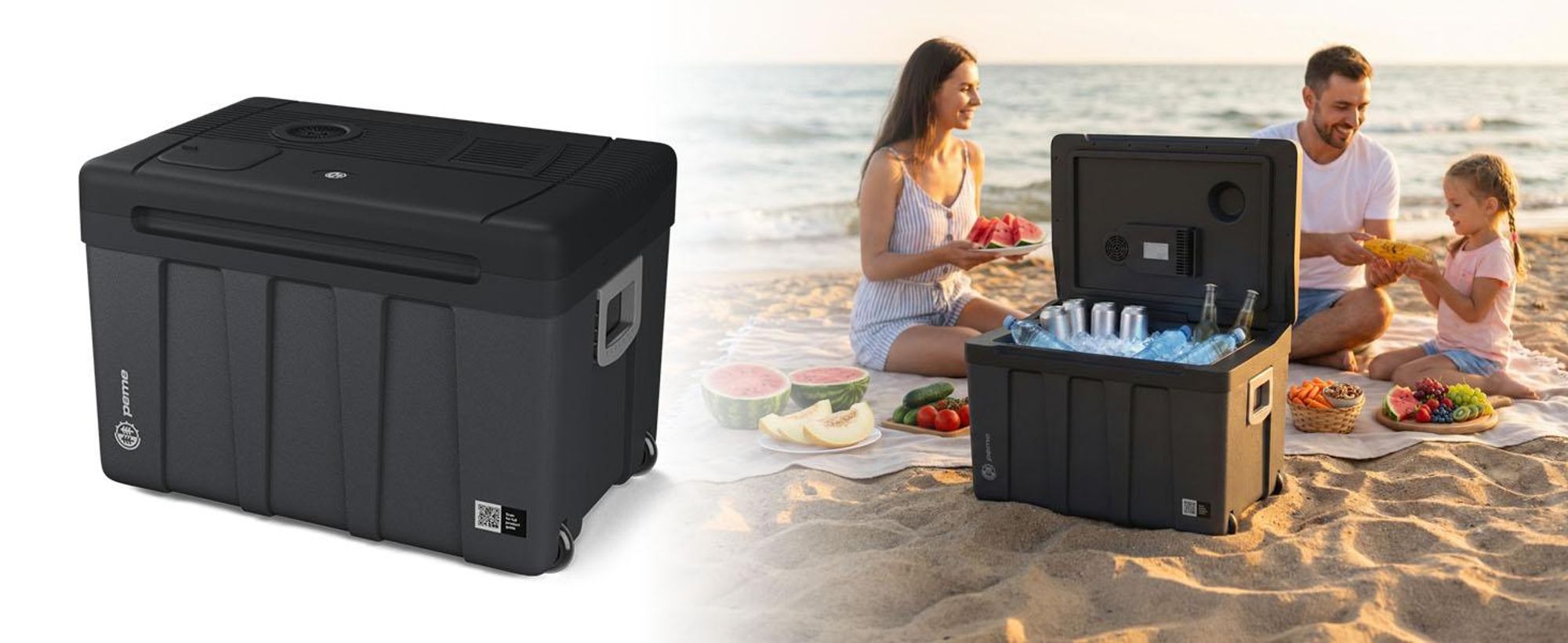 Peme Elektrische Kühlbox Essential 50L - Auto Camping Kühlschrank Trolley leise Wärmefunktion Minikühlschrank PKW LKW Reise Outdoor Kühlbox, Camping