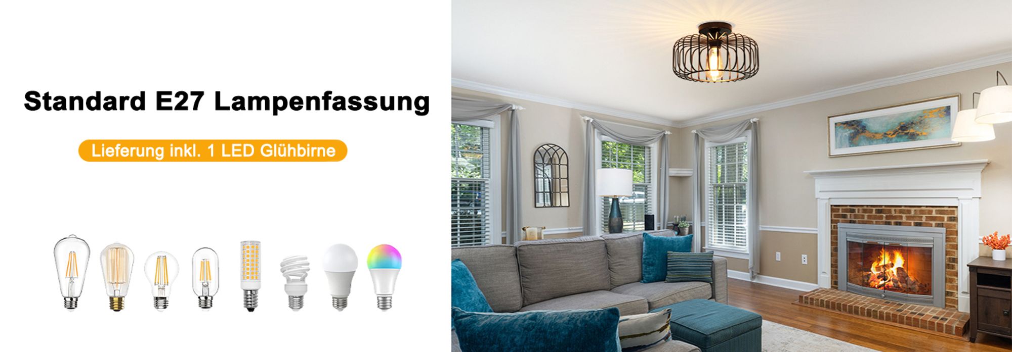 Deckenleuchte Modern Schwarz Metall Deckenlampe E27 Fassung Runde Lampenschirm mit LED Glühbirne für Wohnzimmer Schlafzimmer Esszimmer Flur