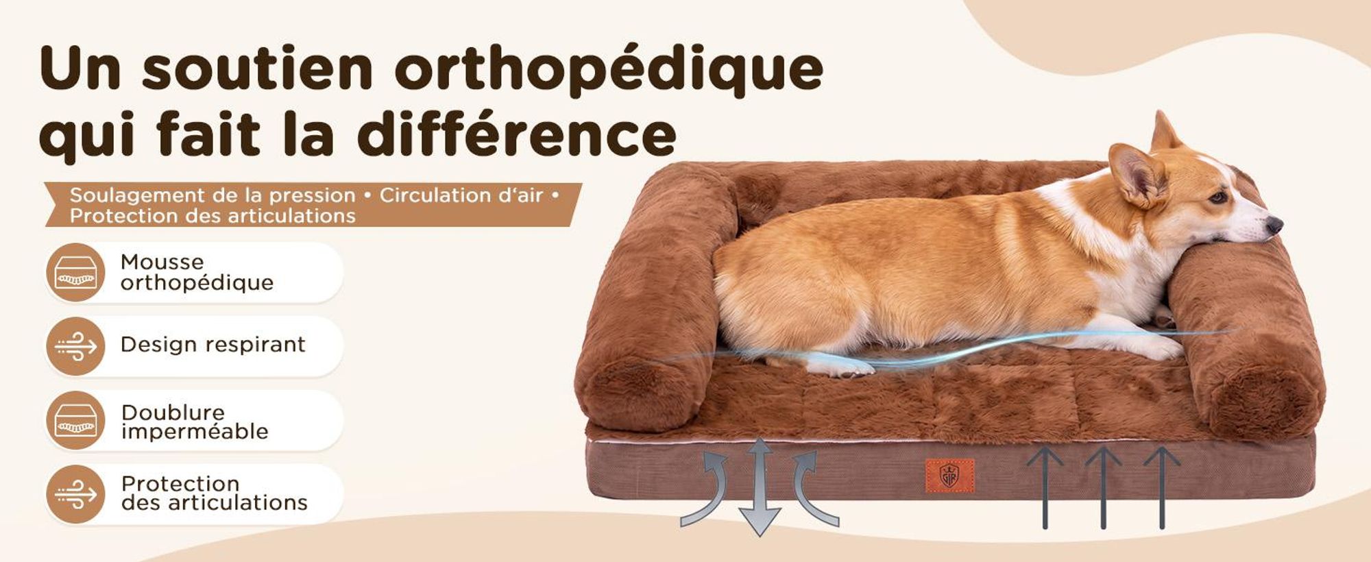 GTPLAYER – Lit pour chien, 75x50x15 cm, mousse à cellules ouvertes pour un confort optimal, imperméable et lavable, avec tapis de refroidissement/chauffage 2 en 1