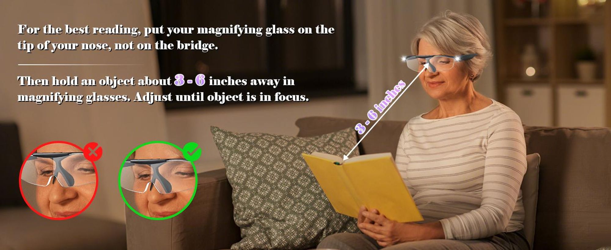 300% Lupenbrille mit Licht, Vergrößerungsbrille, Vergrößerungsfaktor, Lupenbrille, Freihändige Leselupe, USB Wiederaufladbare, für Senioren, Hobbys