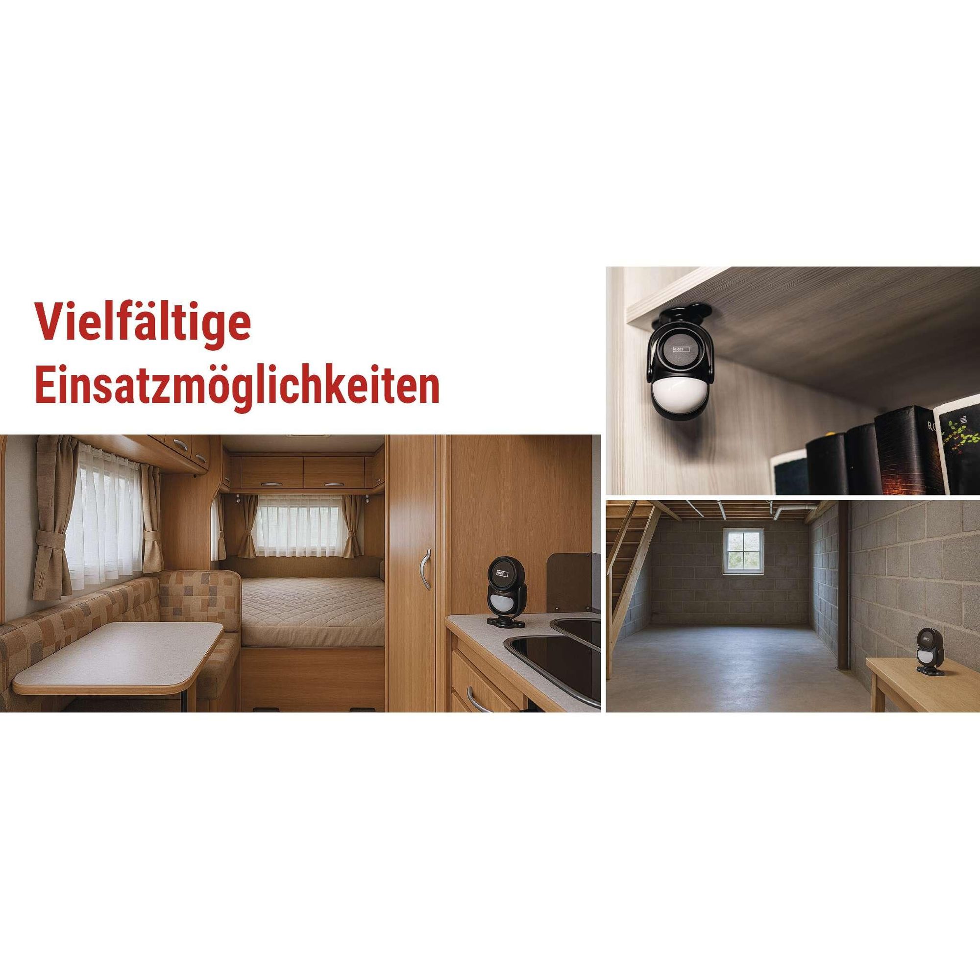 EMOS PIR Bewegungsmelder-Alarm mit 125 dB Sirene, Dual-Betrieb, 1x Fernbedienung, Anti-Diebstahl Alarmanlage für Zuhause, Geschäft, schwarz, H8106