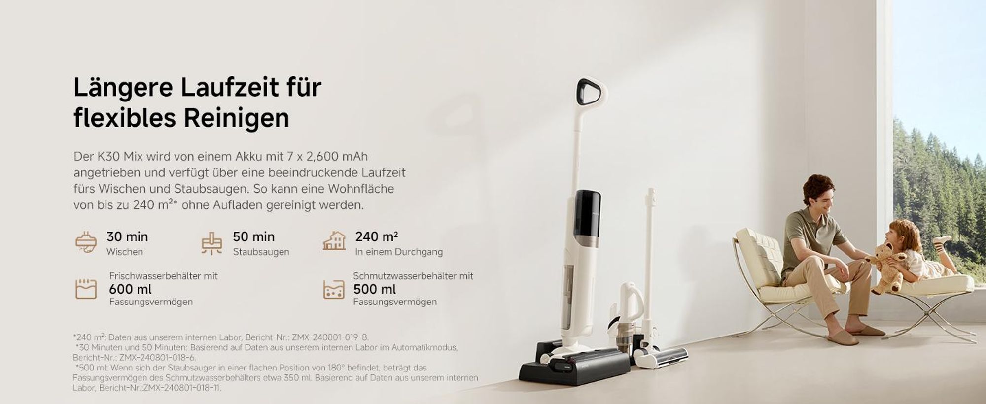 MOVA K30 Mix Nass- & Trockensauger, kabelloser All-in-One Bodenreiniger, 18.000 Pa, 180° Reichweite, flaches Design, Doppel-Kantenreinigung