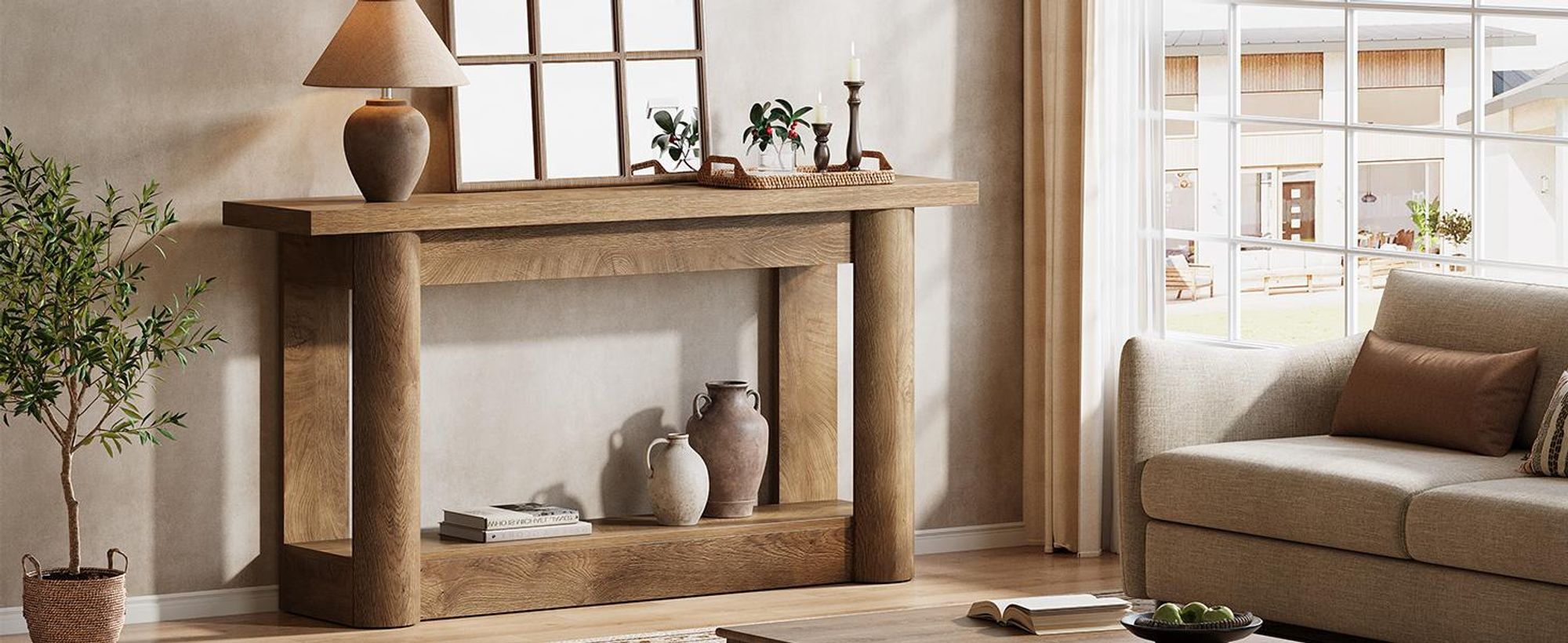 160 cm Konsolentisch, Schmaler Flurtisch, Langer Sofatisch hinter dem Sofa, 2-stufiges Eingangstisch, Beistelltisch für Flur, Eingang, Wohnzimmer