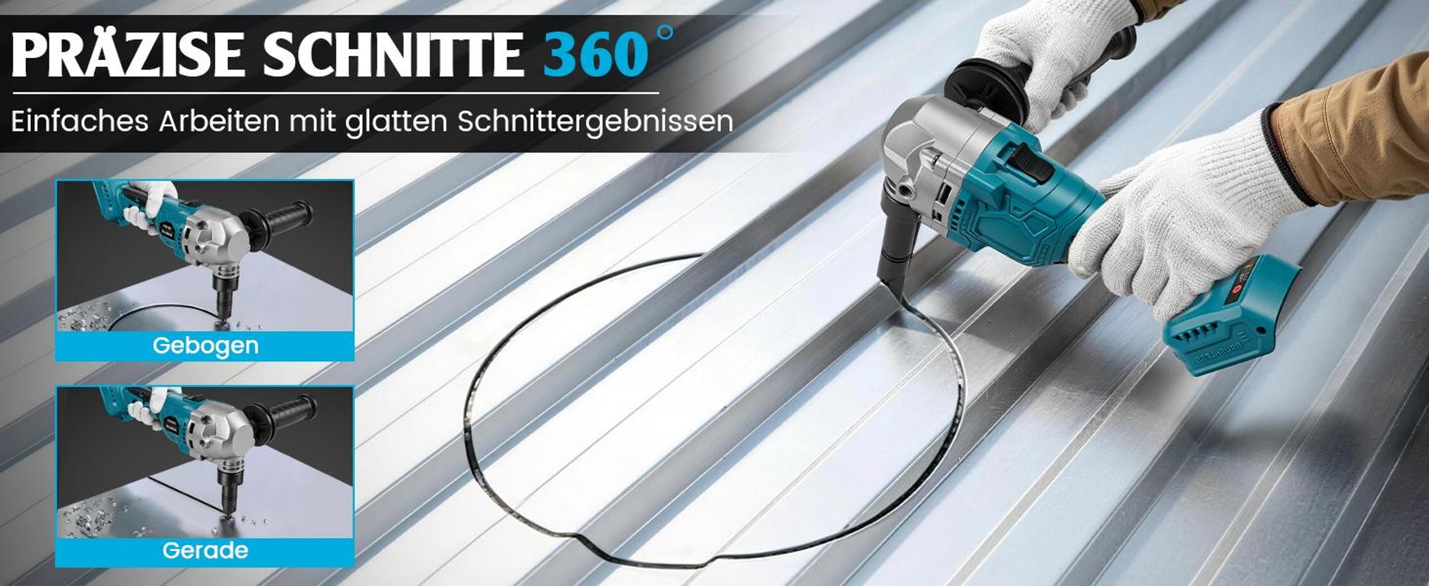 Knabber Blechknabber mit 2×4Ah Akku, 3 Stufige Bürstenlose Nibbler Akku Blechschneider mit 360° Drehbarer Knabberkop 1900SPM Blechnibbler Blechschere