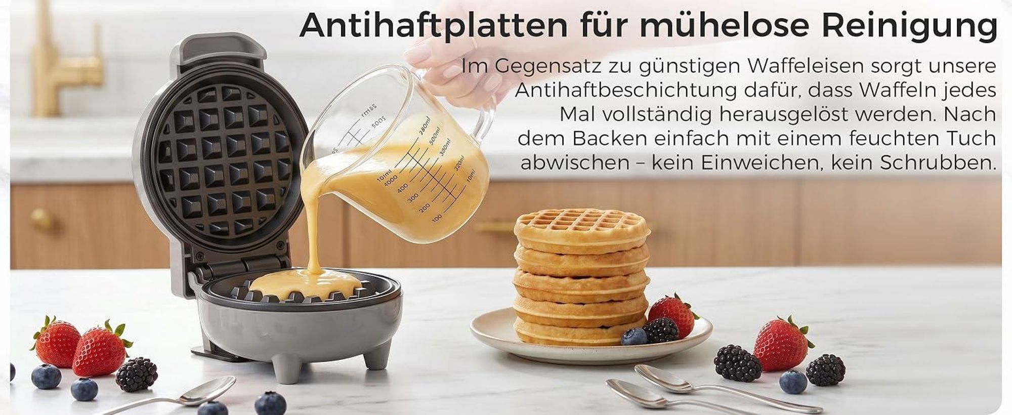 YASHE Mini Waffeleisen 550W, Antihaft-Waffelmaschine, Grau