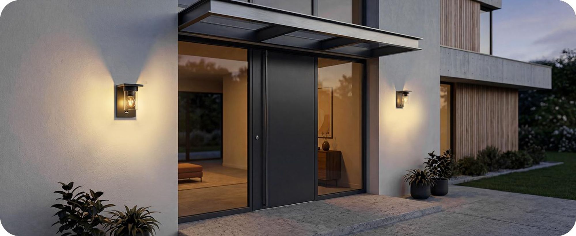 EDISHINE Wandlampe außen mit Bewegungsmelder, IP44 Wandleuchte mit E27-Fassung, Moderne Wandlampe für Haustür, Fassade,Schwarz