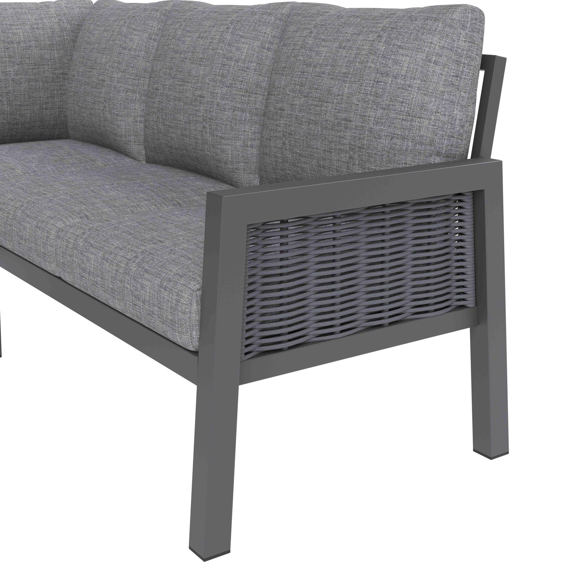 Flieks Gartenmöbel-Set 8 Sitzer, Ecksofa mit Bank und Esstisch, Gartenlounge-Set mit PE-Geflechtseil-Design, Gartengarnitur Sofagarnitur Grau