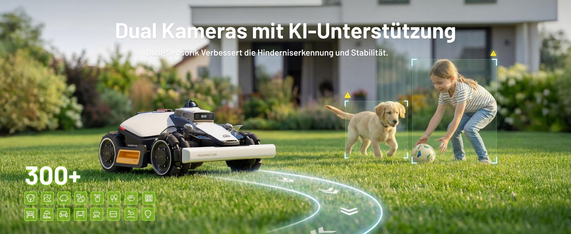Mähroboter Mammotion LUBA Mini 2 AWD 1500, ohne Kabel, bis zu 1500m², Randmähen, DropMow, Allradantrieb, 80% Steigung, Auto-Kartierung, 4G Moudel, APP