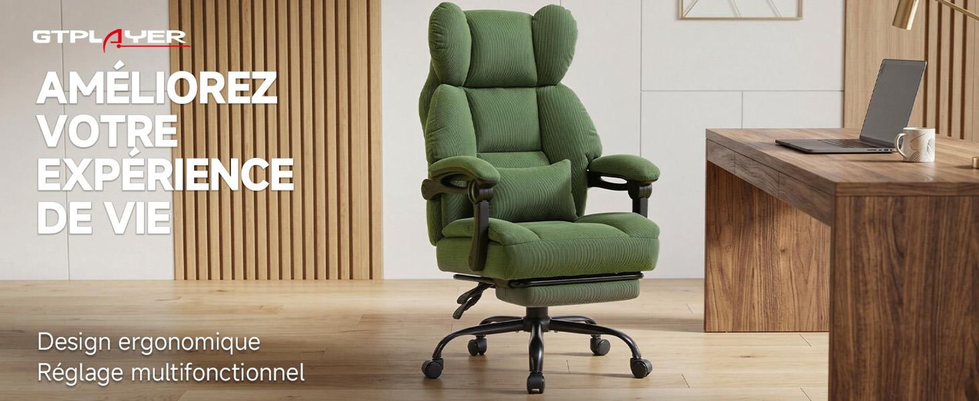 Chaise de gaming GTPLAYER, chaise de bureau ergonomique avec repose-pieds et support lombaire, fauteuil de bureau haut de gamme pour grandes personnes