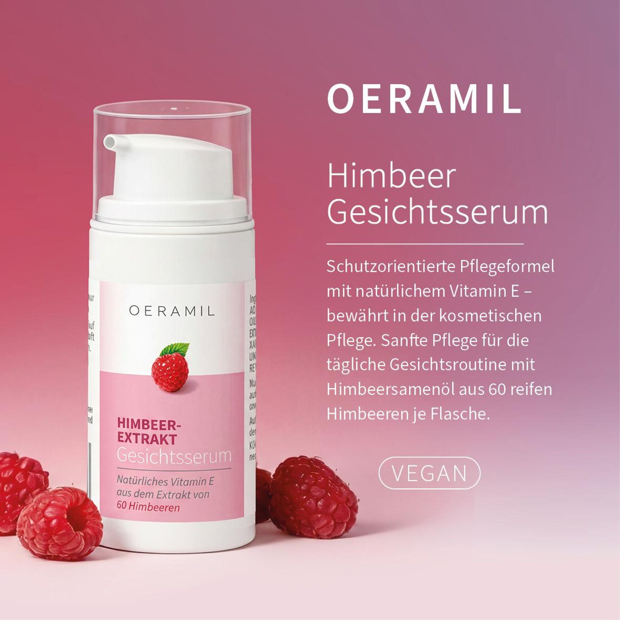 OERAMIL Himbeer-Extrakt Gesichtsserum mit natürlichem Vitamin E, 30 ml, vegan