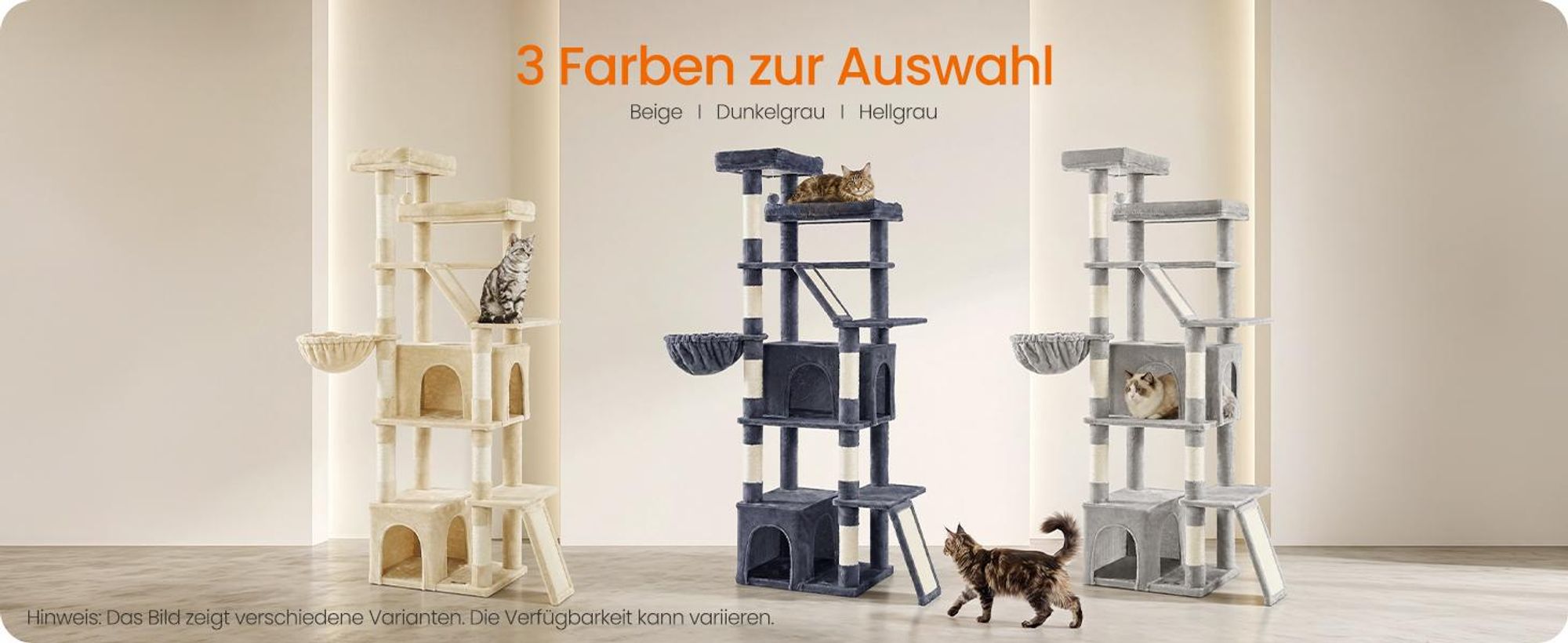 FEANDREA Kletterbaum für Katzen, extra groß, stabiler Katzenkratzbaum mit Kratzsäulen, Plüsch, für große Katzen, beige
