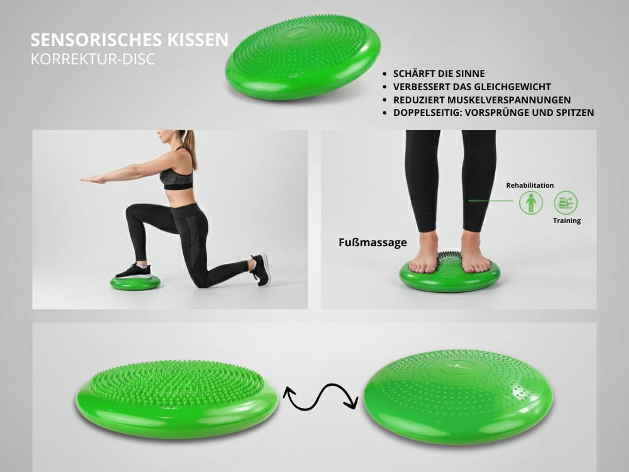 Sensomotorisches Kissen 34 cm Rücken Training gleichgewichtskissen + Pumpe Grün