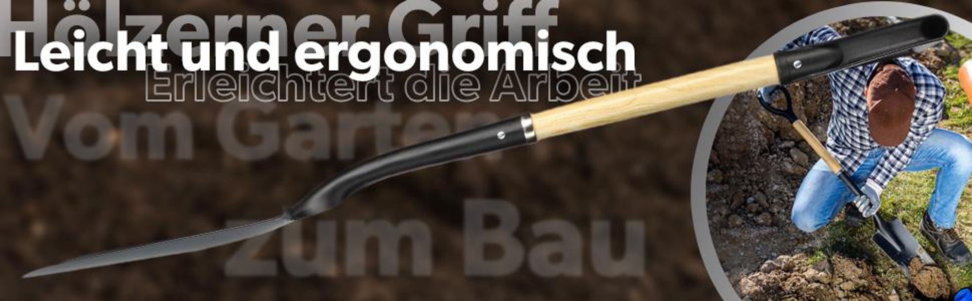 KADAX Spaten "Ladce", Gärtnerspaten aus Metall mit Stiel aus Holz, Schwarz, 110 cm