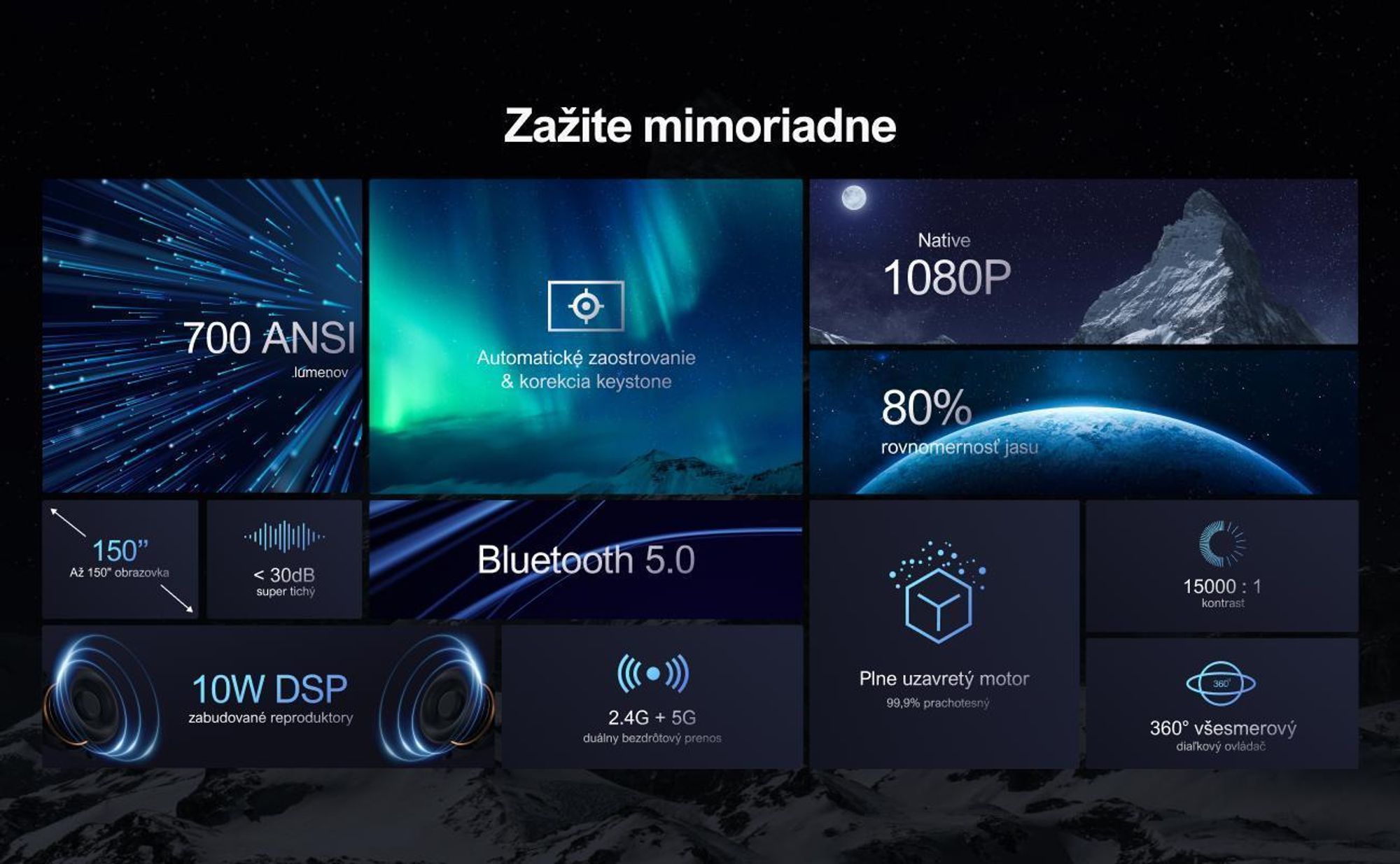 Projektor ULTIMEA 1080P Aktualizovaná verzia s funkciou vyhýbania sa prekážkam, 700 ANSI lúmenov, 15000:1, inteligentné zarovnanie plátna, Apollo-P40