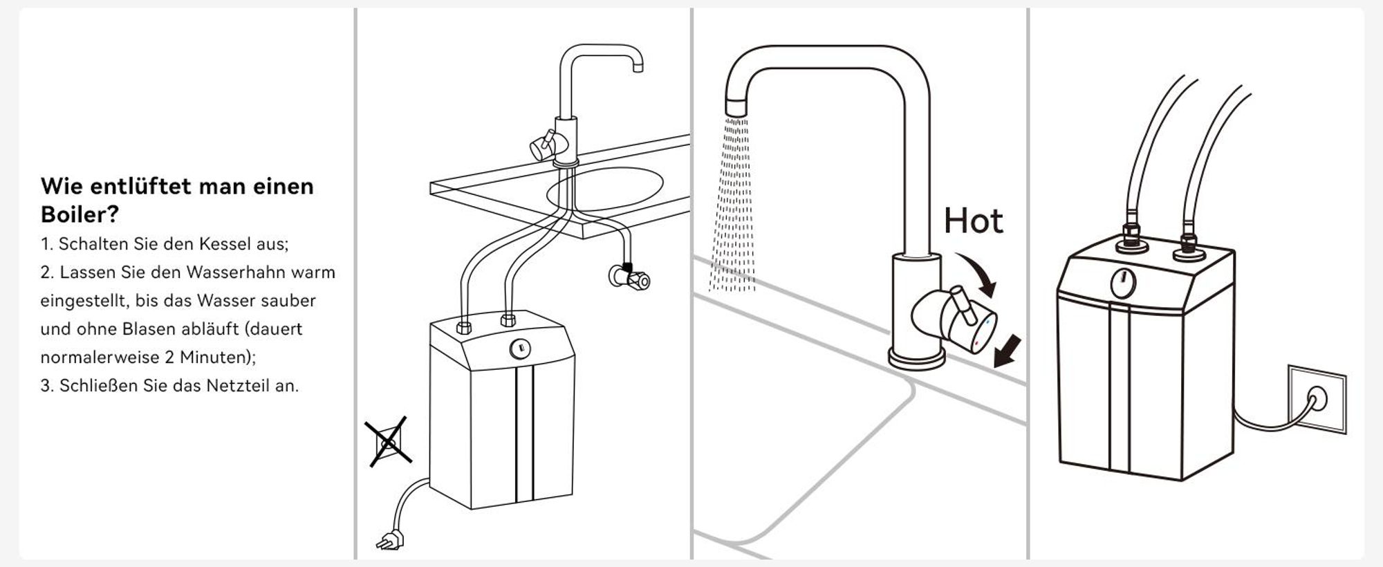 Cecipa Niederdruck Küchenarmatur Gebürsteter Edelstahl, Wasserhahn Küche für Kleinspeicher, 7-Form Auslauf, 360° Drehbar, Spültischarmatur Edelstahl
