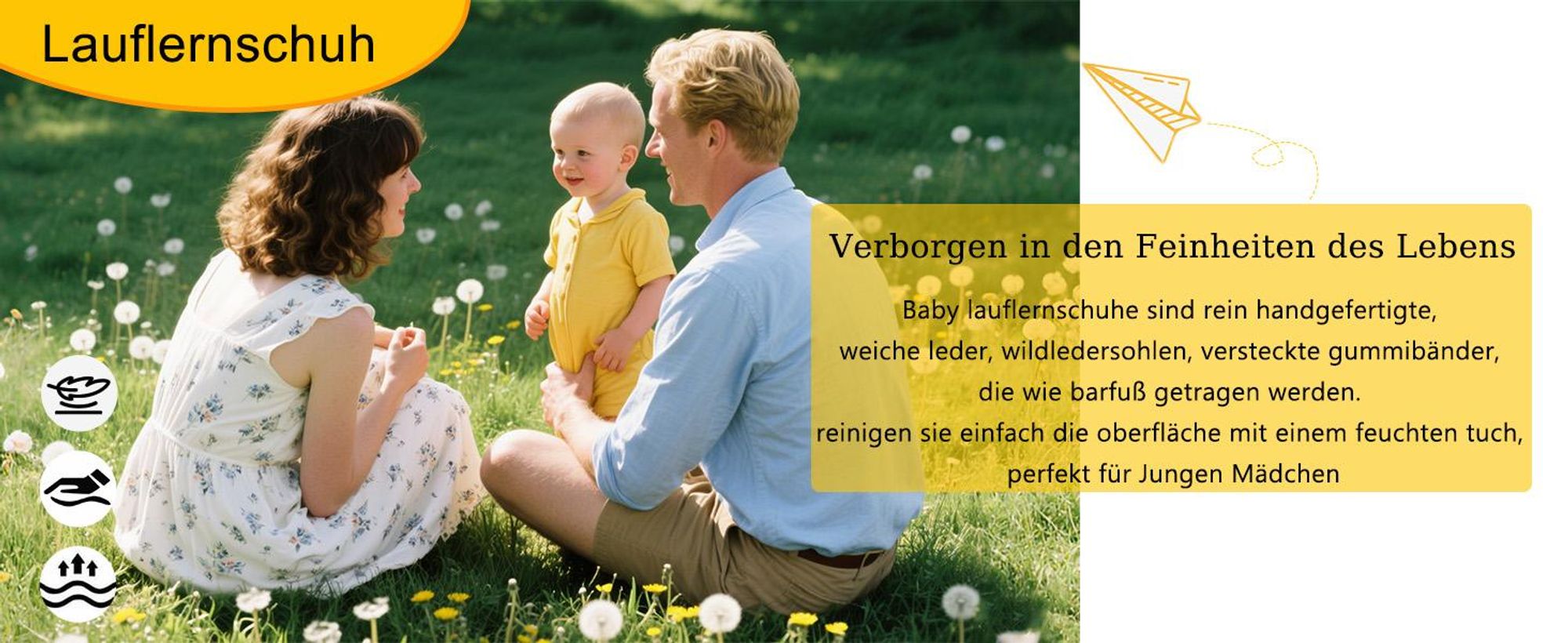 YALION® Baby Krabbelschuhe aus Echtleder, weiche Lauflernschuhe für Mädchen & Jungen, rutschfeste Ledersohle, Schwarz, Größe L (12–18 Monate)