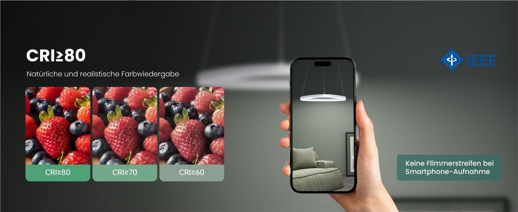 Mai & Mai Pendelleuchte 50cm LED Hängelampe Dynamisches Wellendesign 3000K/4000K/6000K Verstellbares Kabel 15W Schwarz Hängeleuchte Luvina06