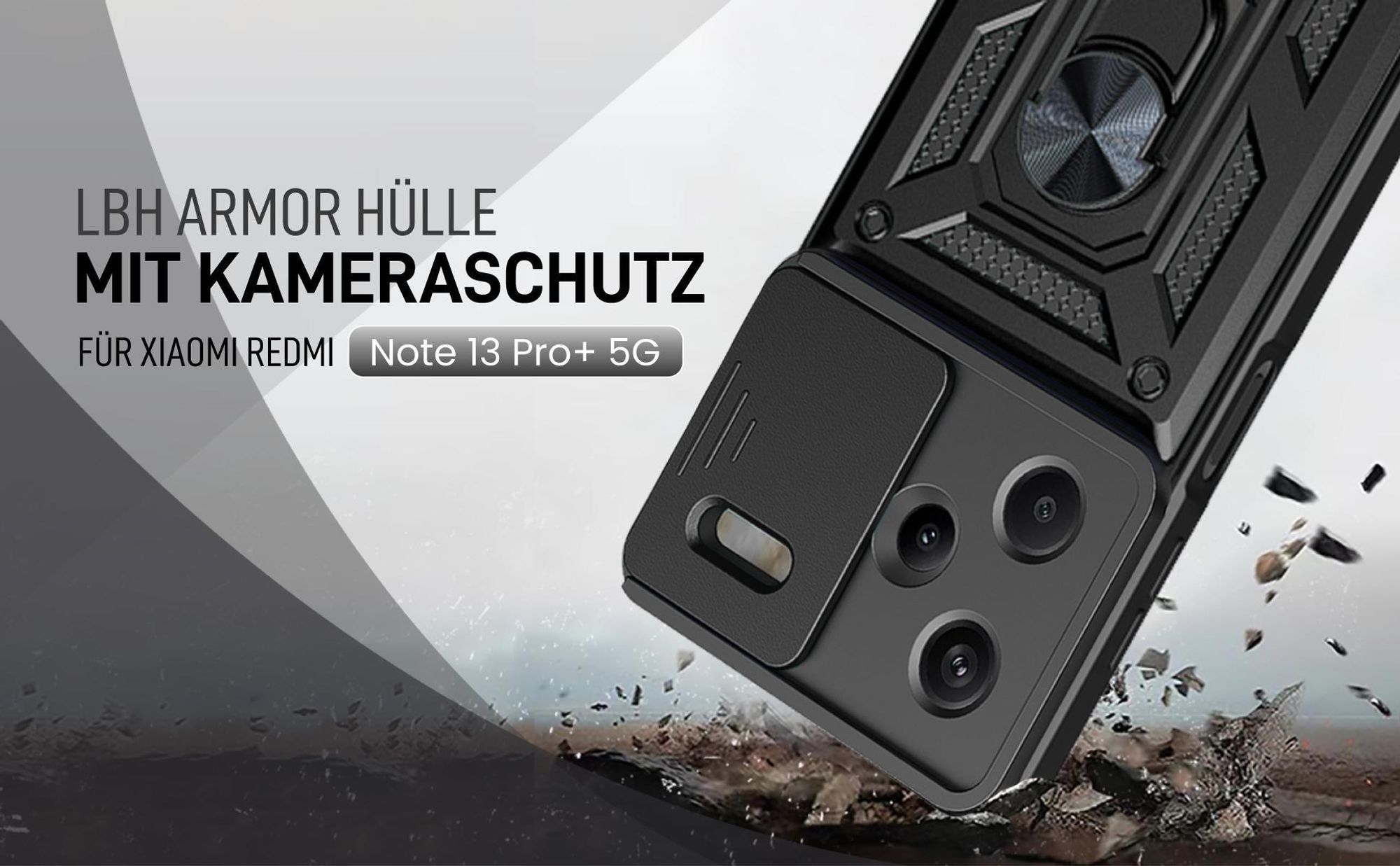 Schwarze Outdoorhülle mit Kameraschutz für Xiaomi Redmi Note 13 Pro+ 5G