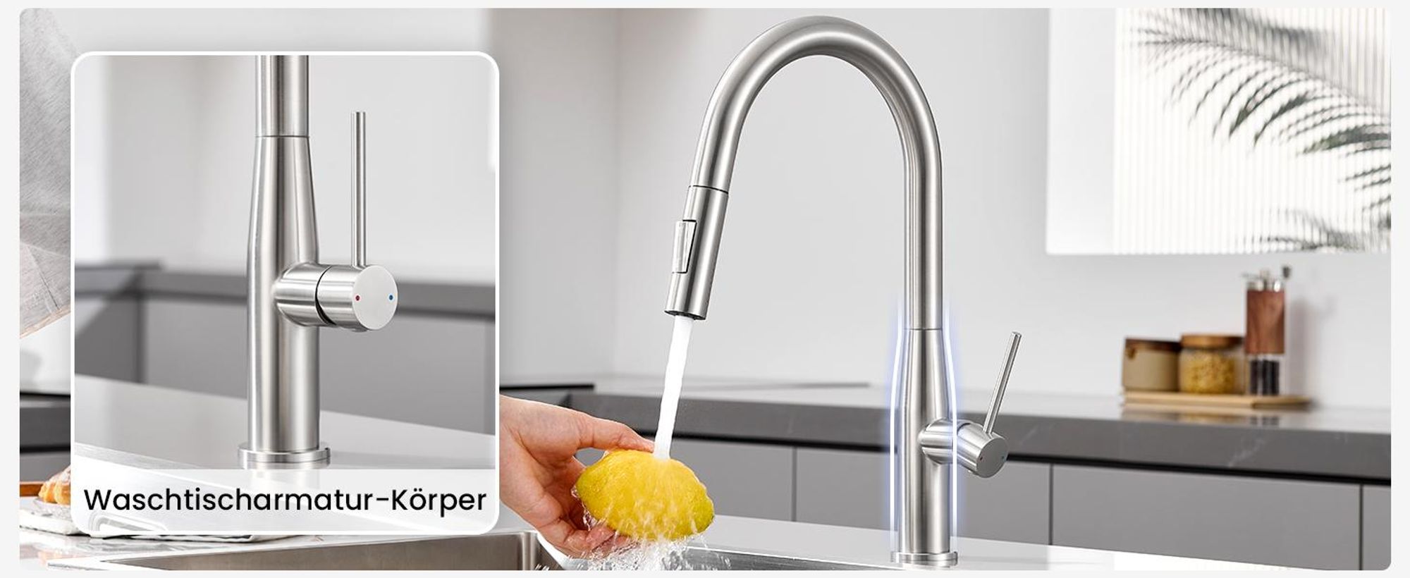 360° Drehbar, Ausziehbar Spültischarmatur, Cecipa Küchenarmatur 304 Edelstahl, 2 Strahlarten Wasserhahn, Einhandmischer für Spüle, Gebürstet