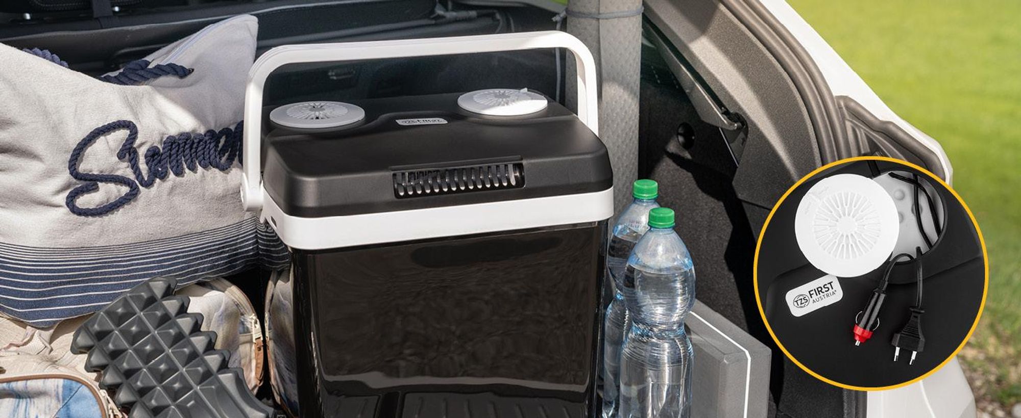 TZS First Austria - Kühlbox 32L elektrisch 12V 230V Anschluss für Auto & Steckdose - Thermoelektrisch - Schwarz