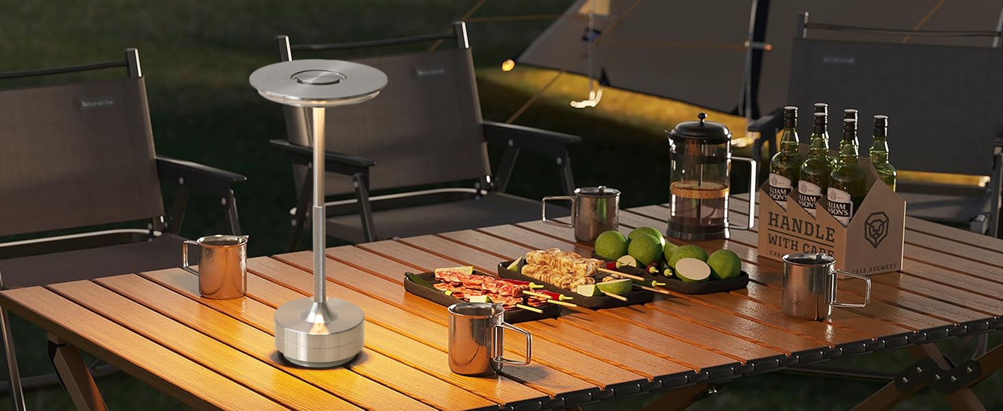 Kabellose Dimmbare LED Akku Tischleuchte Touch Tischlampe Lampe Wohnzimmer Nachttischlampen Dreifarbiges Licht Silber