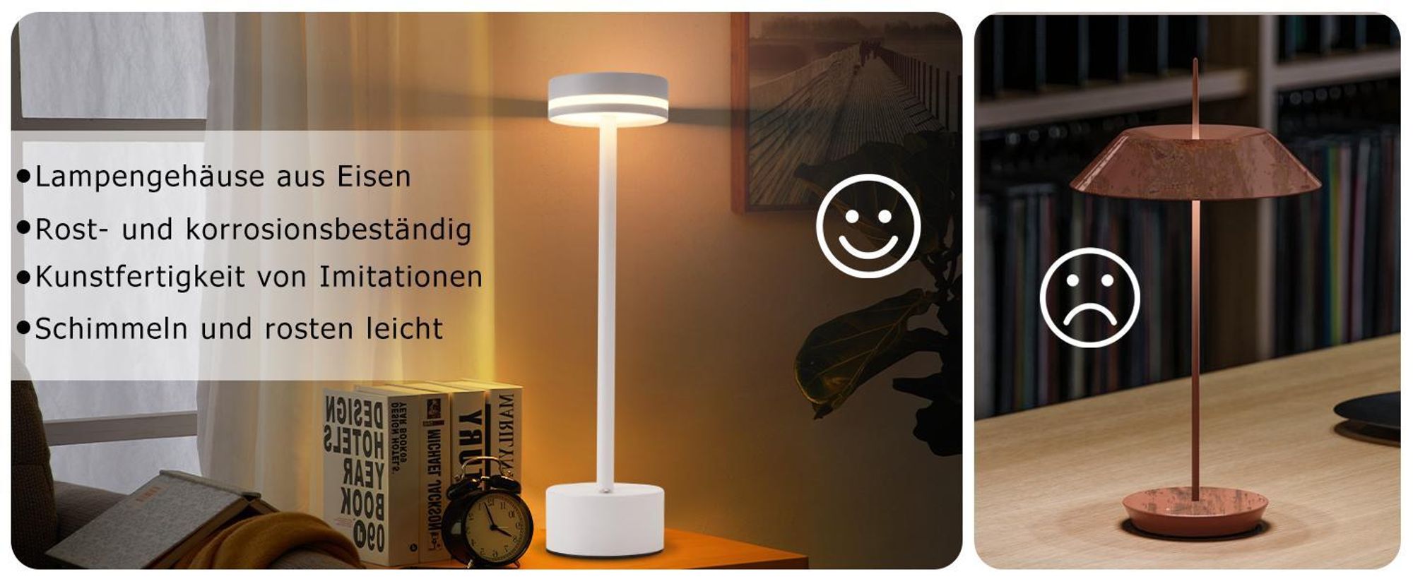 ZMH Tischlampe Kabellos LED Tischleuchte Akku Nachttischlampe Dimmbare mit USB-C Aufladbar Batterie Touch Lampe Weiß Tischlampen für Schlafzimmer Esszimmer Büro