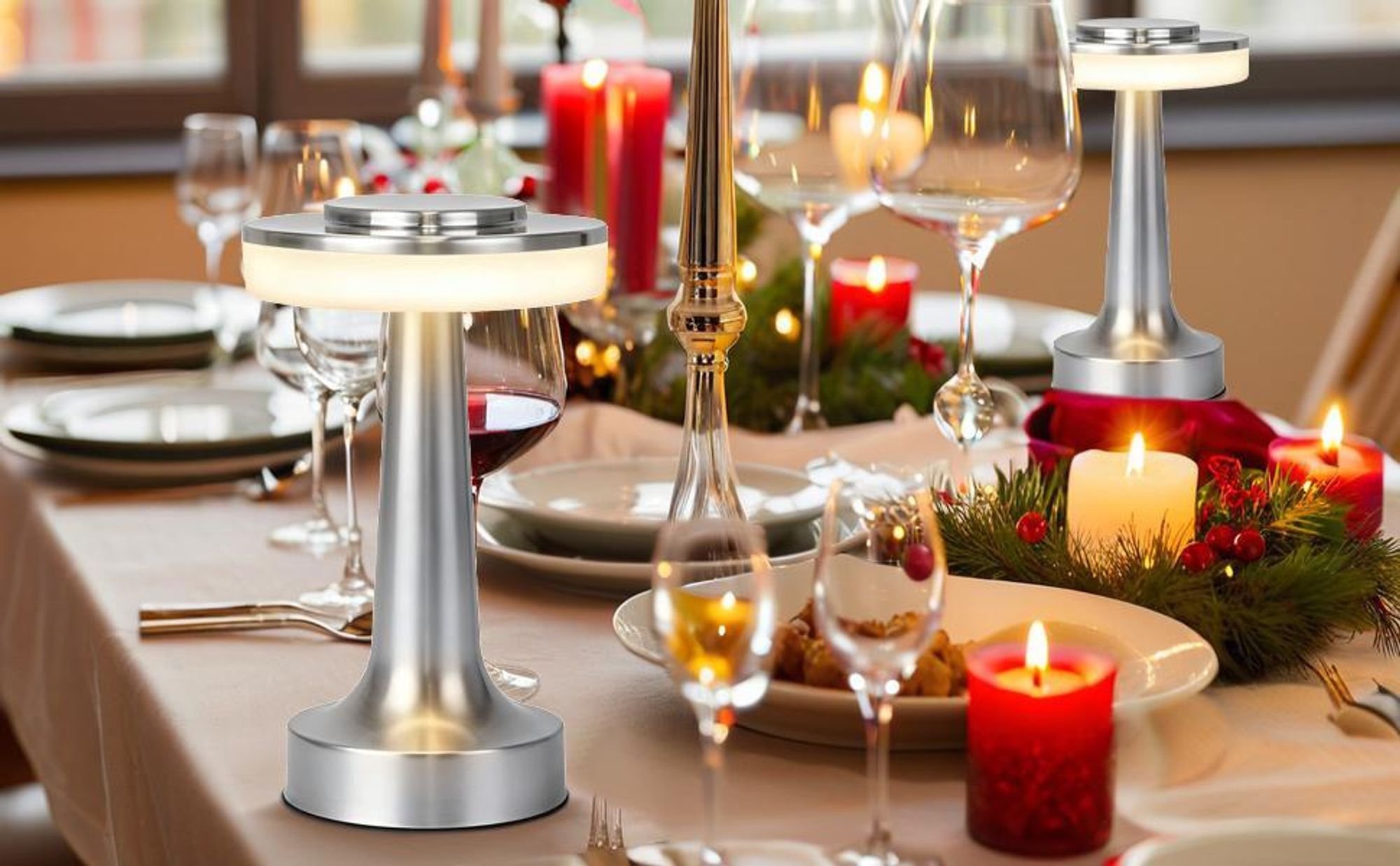 2er Schreibtischlampe, kabellose dimmbare Schreibtischlampe, LED-Tischlampe aus Metall, Touch-Control-Augenschutz-Leselampe, USB-Aufladung, warmweiß