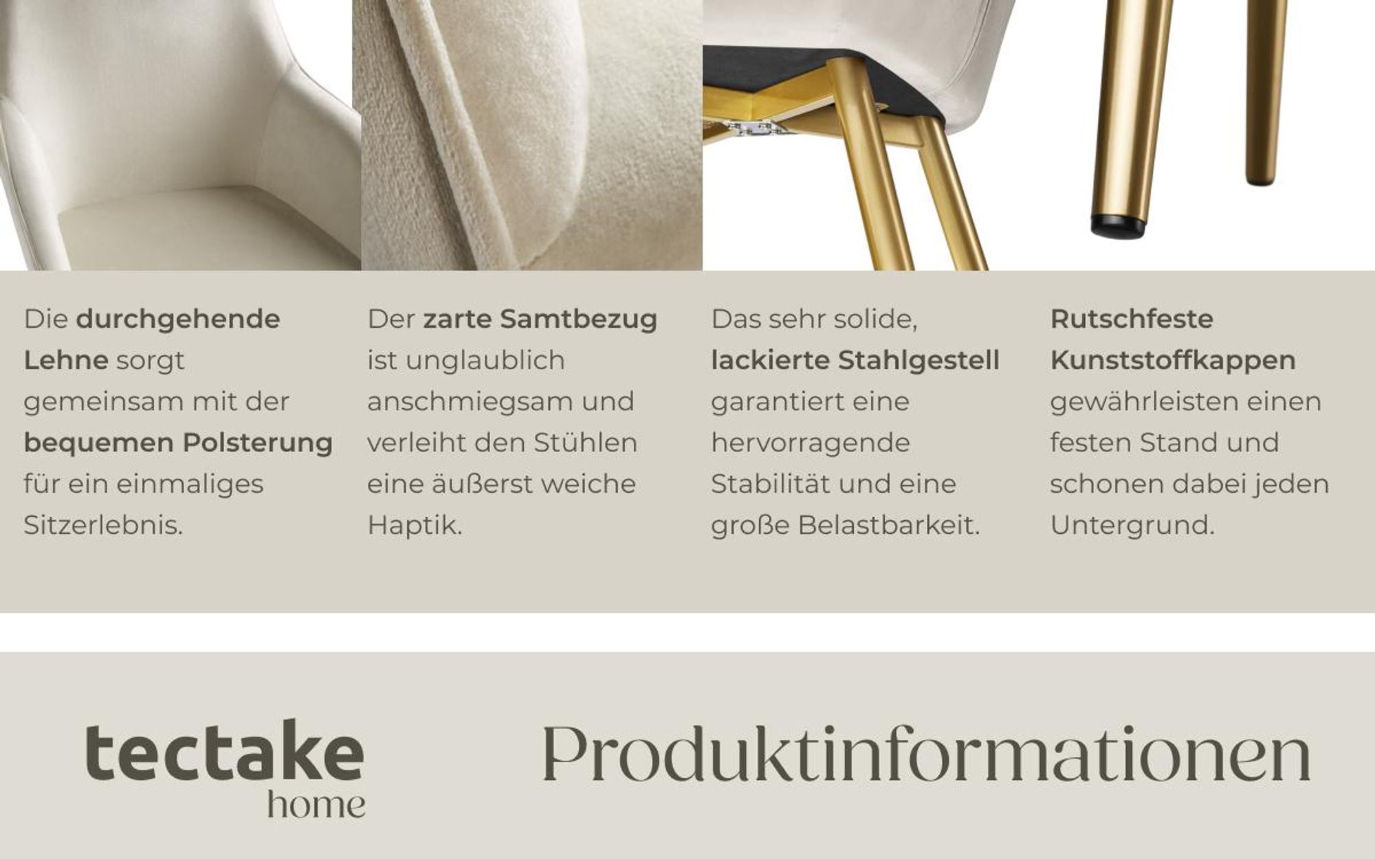 tectake® Esszimmerstuhl Marilyn gepolstert, in Samtoptik 58 x 62 x 82 cm