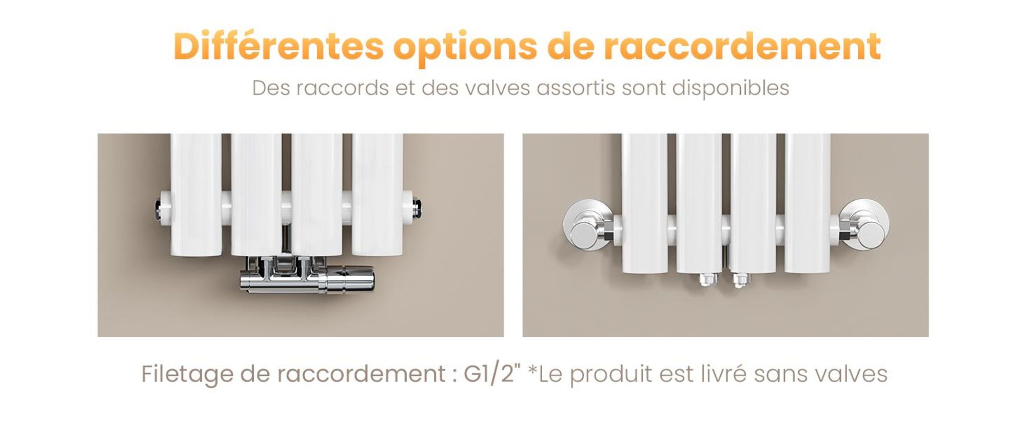 EMKE Radiateur tubulaire design pour eau chaude Raccord central Vertical Ovale double couche 623 Watt 24cm x 160cm Blanc sans thermoplongeur